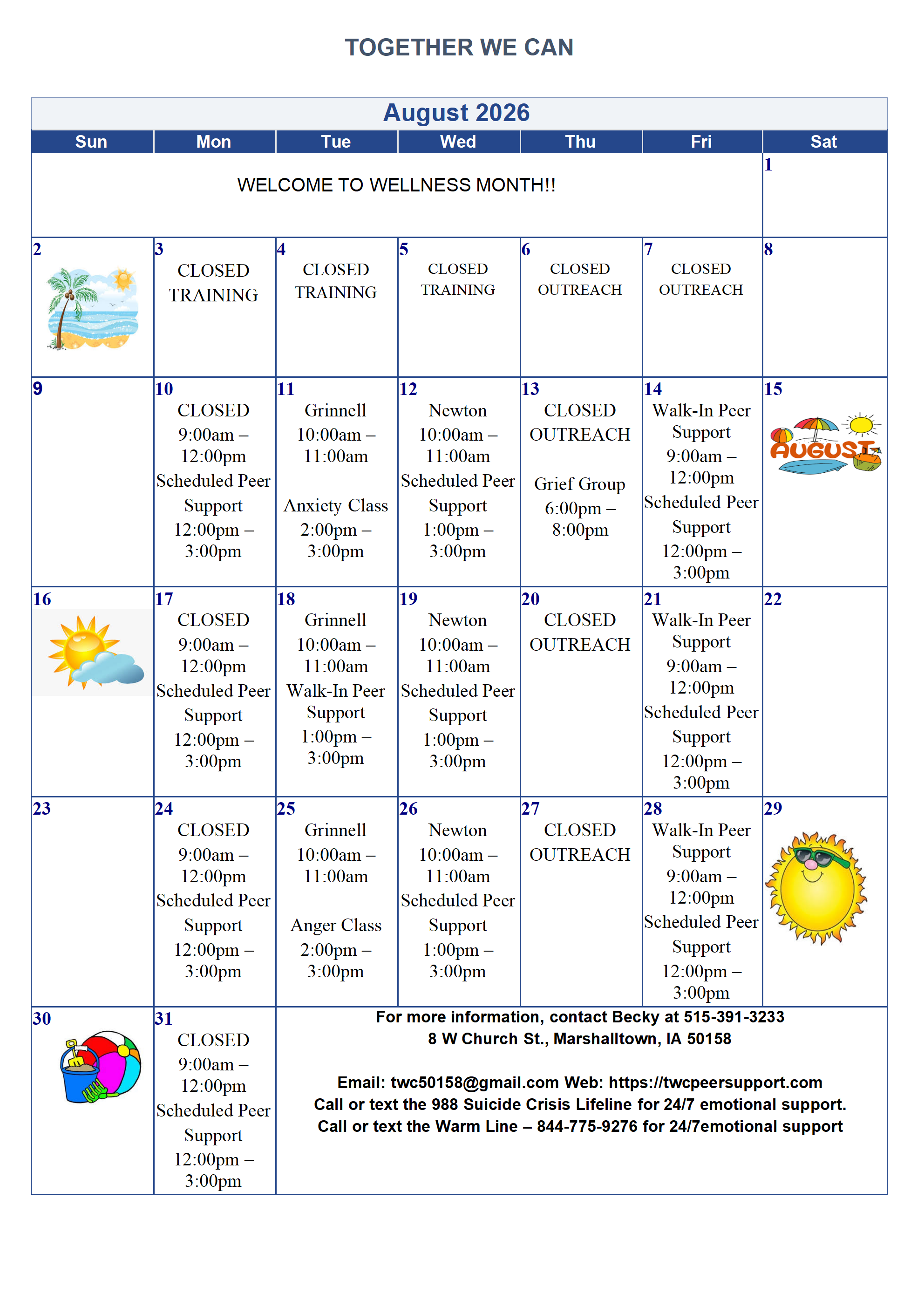 Monthly class calendar