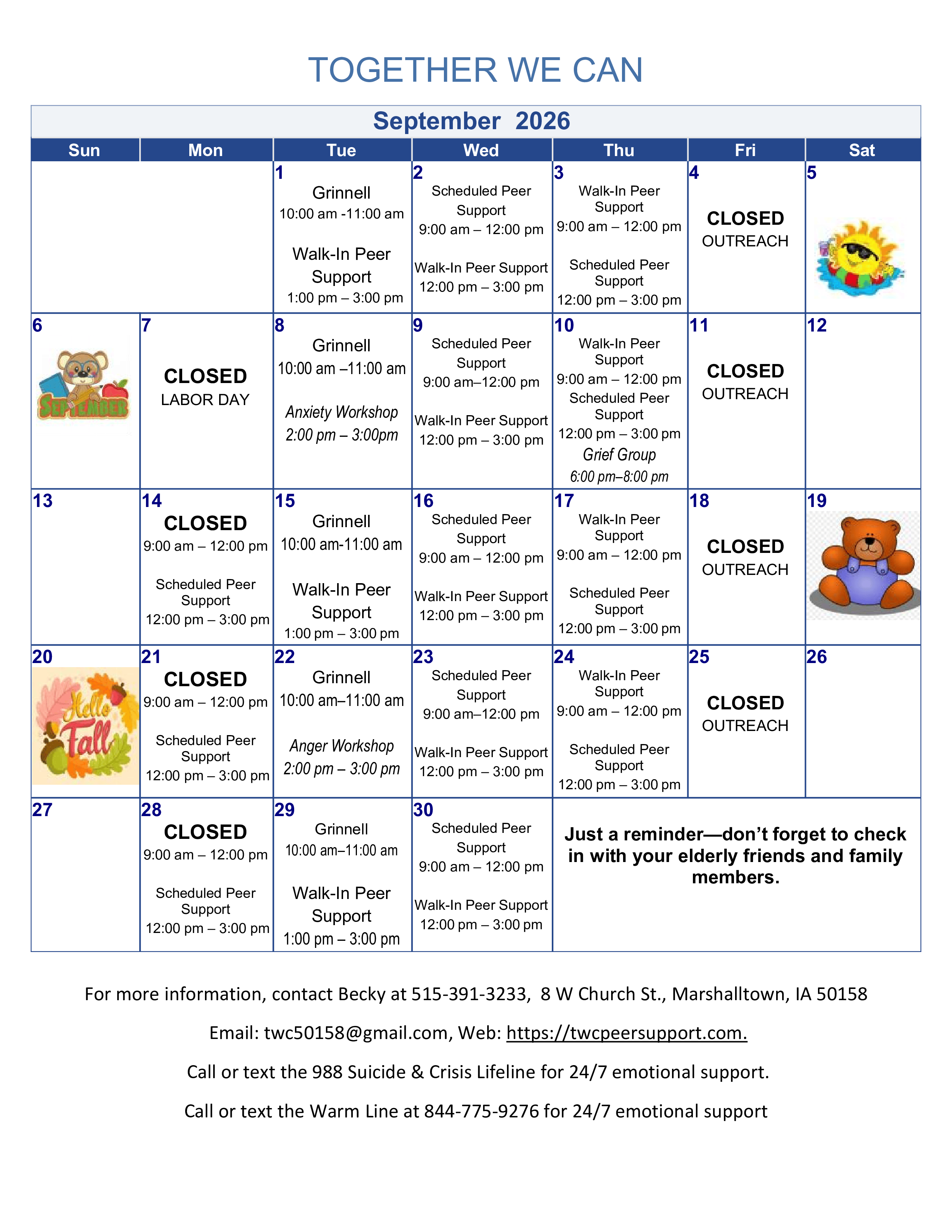 Monthly class calendar